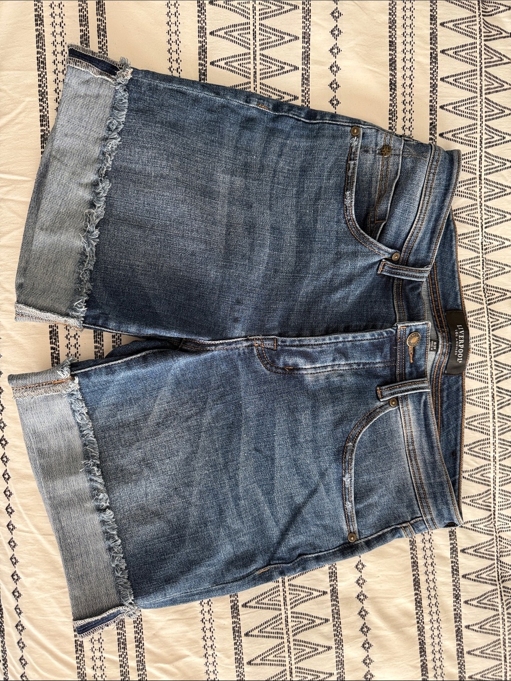 Liverpool Jeans Company Medium Blue Frayed Hem Denim Bermuda Shorts